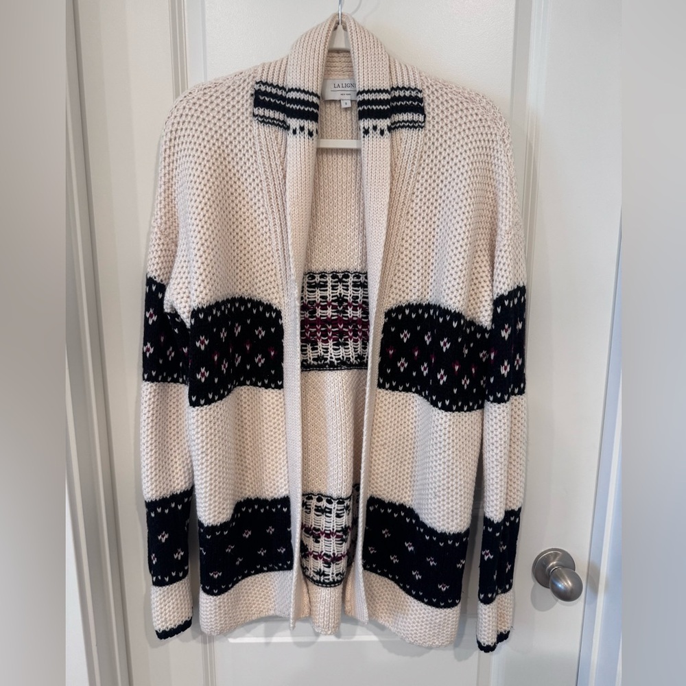 La Ligne Marilyn Wool Knit Fair Isle Cream and Black Women's Cardigan